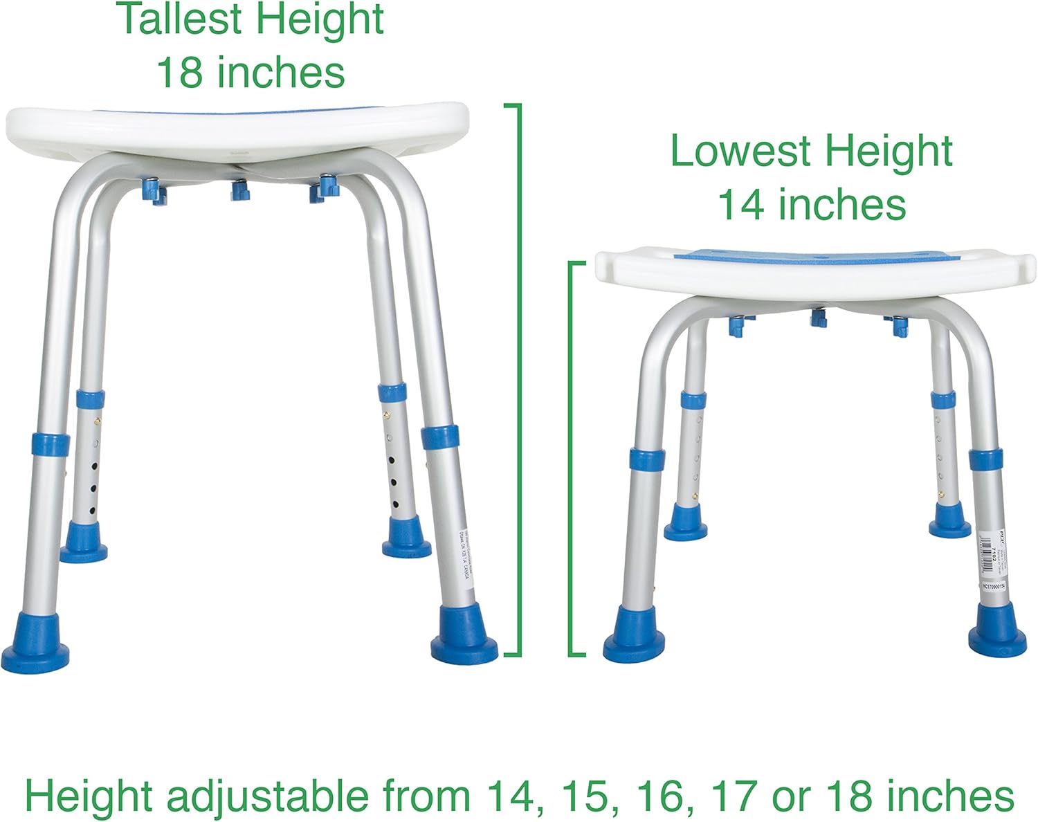 Pcp Bath Bench Shower Chair Safety Seat, Adjustable Height, Stability Grip Traction, Medical Grade Senior Living Spa Aid, Mobility Recovery Support, White/Blue: Health & Personal Care