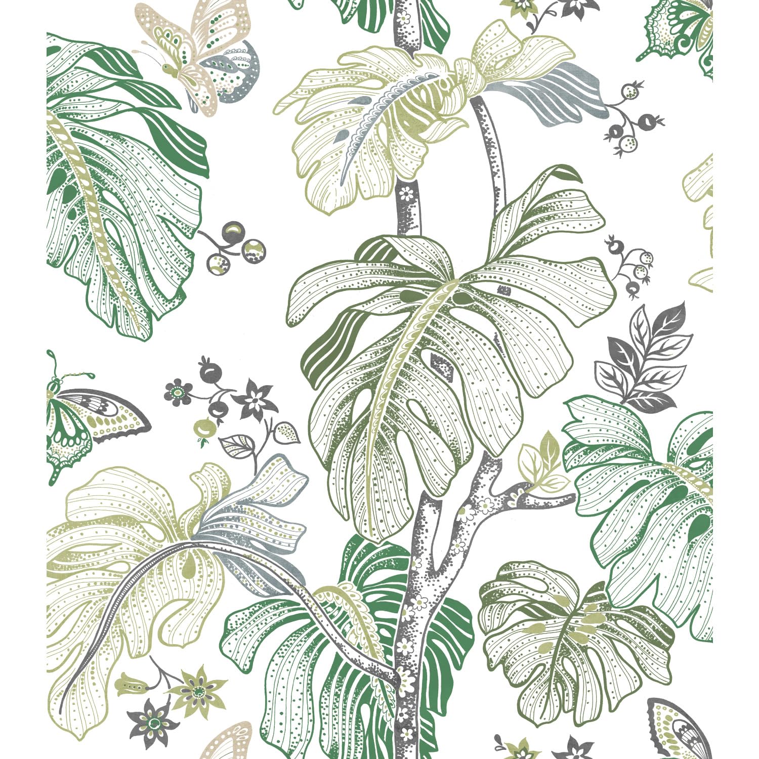 RoomMates RMK11585RL Green and Gray Boho Palm Peel and Stick Wallpaper