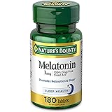Nature's Bounty Melatonin 100% Drug Free Sleep Aid, Dietary Supplement, Promotes Relaxation and Sleep Health, 1mg, 180 Tablet