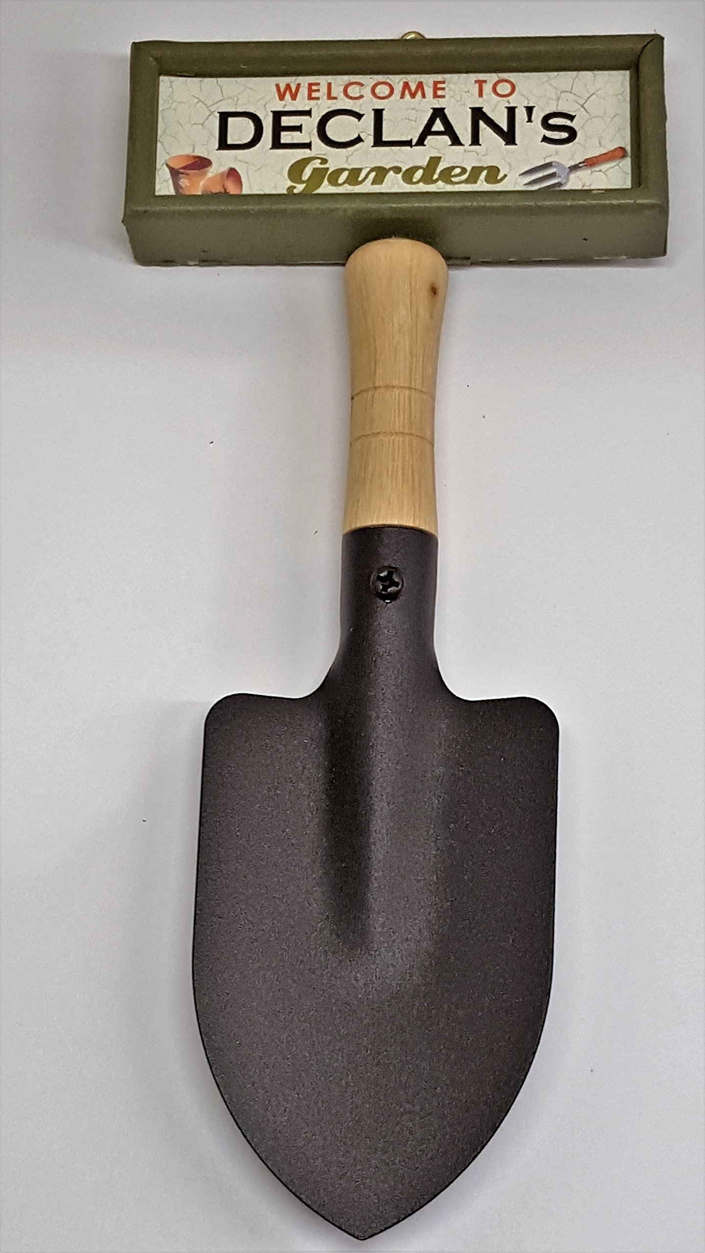 tlm wholesale Welcome to Declan's garden hanging shovel sign
