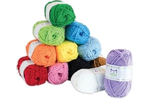 Mira HandCrafts 12 Acrylic Yarn Skeins - Crochet and Knitting Starter Kit for Colorful Arts and Crafts with 1,312 Yards of Multicolored Thread - Make Amigurumi, Granny Squares, Scarves, and Throws