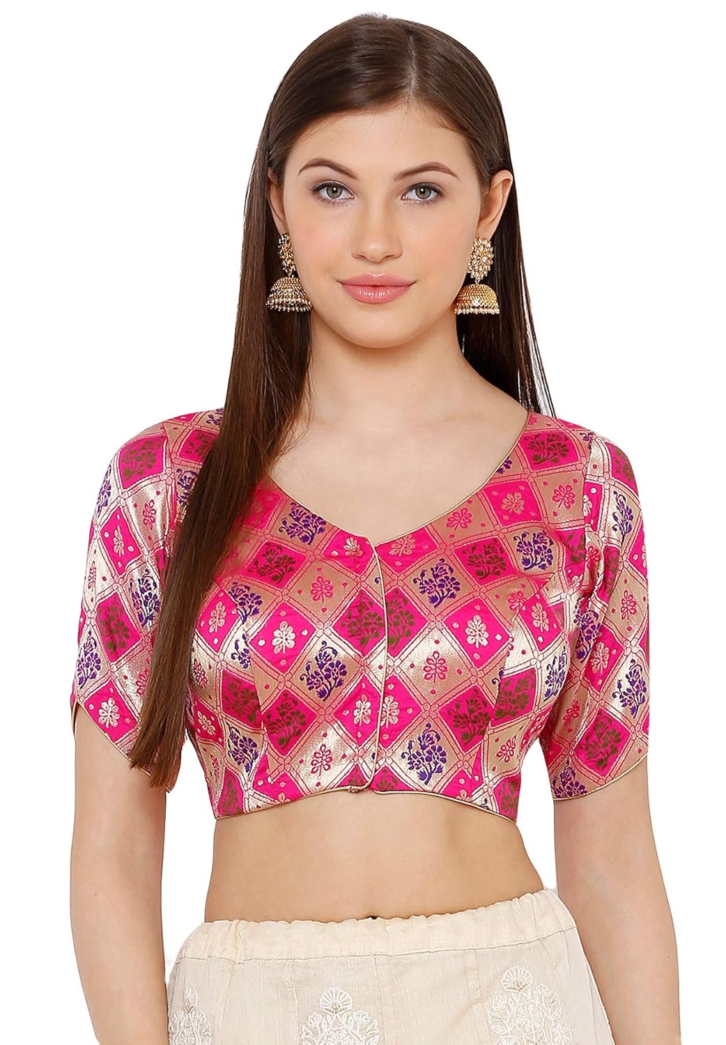 Buy S Salwar Studio Women's Pink Shimmer Readymade Saree Blouse SSB2795-PINK at Amazon.in