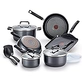 T-fal Signature Nonstick Cookware Set 12 Piece Oven Safe 350F Pots and Pans, Dishwasher Safe Black