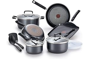 T-fal Signature Nonstick Cookware Set 12 Piece Oven Safe 350F Pots and Pans, Dishwasher Safe Black