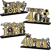 Turypaty 4 Pieces 40th Birthday Decorations Wooden Vintage 1986 Table Party Supplies, Black Gold Cheers to 40 Years Table Centerpieces Sign, Happy 40th Anniversary Bday Hello Forty Table Decor