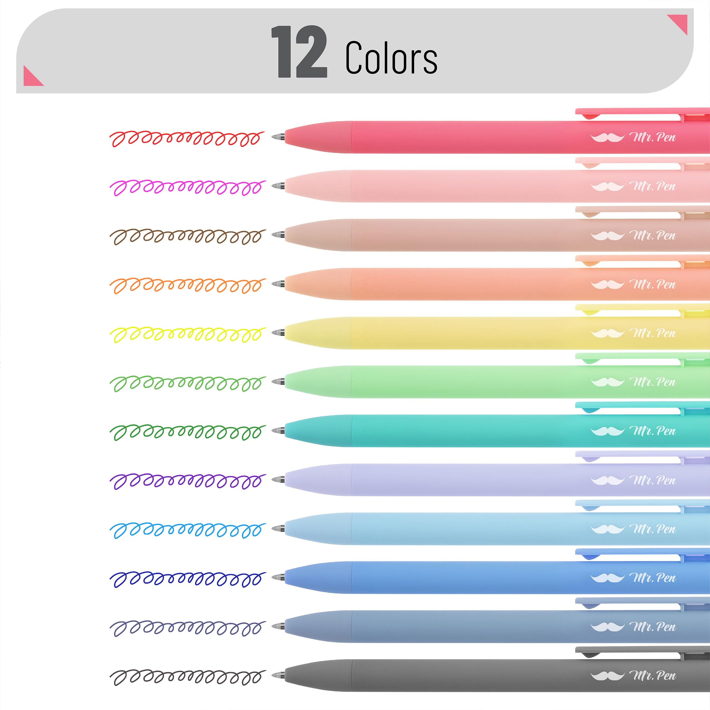 Mr. Pen Retractable Gel Pens, 12 Pack, Fast Dry, Gel Pens Fine Point 0.7mm, Retractable Pens, Cute Pens, Back to School Supplies