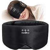 MUSICOZY Silk Sleep Mask Bluetooth Headphones Blackout Sleeping Headphone | Eye Masks Earphones for Side Sleepers Wireless Speaker Ultra-Soft Eyemask Earbuds for Rest Travel Unique Gifts for Women
