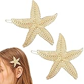 JazSwirl Gold Starfish Hair Clips for Women, 2 Pack 2.2 Inch Metal Starfish Beach Clips Hair Accessories for Beach Vacation, Mermaid Hair Clips, Ocean Sea Shell Hair Clip
