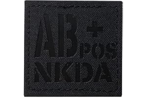 SUVIYA Infrared IR AB POS NKDA AB+ Blood Type Tactical Patch 2x2 Inch Medical Patch with Hook and Loop (Black)