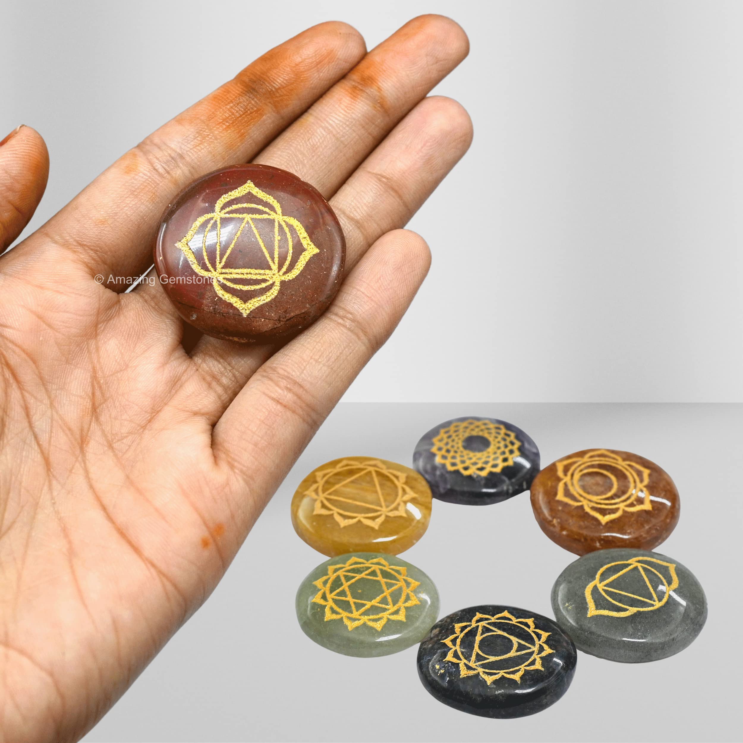 Mua 7 Chakra Set Reiki Healing Crystal with Engraved Chakra Symbols ...