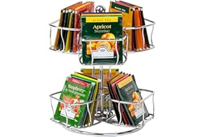 Mind Reader Tea Bag Carousel, Tea Station Organizer, Countertop Storage, Kitchen, Metal, 7" L x 7" W x 8.25" H, Silver