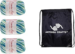 Premier Knitting Yarn Home Cotton Multi Poolside 3-Skein Factory Pack (Same Dye Lot) 44-2 Bundle with 1 Artsiga Crafts Project Bag