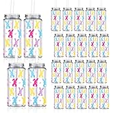 Whaline 20Pcs Easter Plastic Cups with Lids and Straws Clear Party Drinking Cups Bunny Rabbit Heart Reusable Tumblers for Holiday Party Supplies