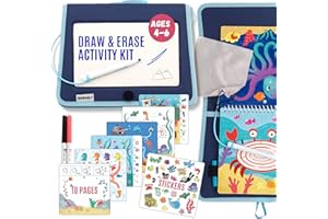 Totebook Kids Travel Educational Activity Book with Washable Markers - Car and Airplane Activities, Learning Toys for Toddlers- Search and Find, Reusable Stickers for Ages 4, 5, 6 (Ocean)