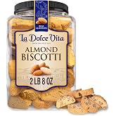 La Dolce Vita Almond Biscotti, Authentic Italian-Style Cookies, 40oz Jar | Crunchy twice-baked almond biscotti, resealable jar, whole almonds, kosher, made for dunking in coffee