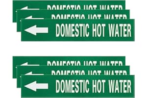 MECCANIXITY Self-Stick Domestic HOT Water Pipe Marker Pipe Flow Arrow 1-3/5 x 8 Inch Pipe Identification Marking Labels Left-