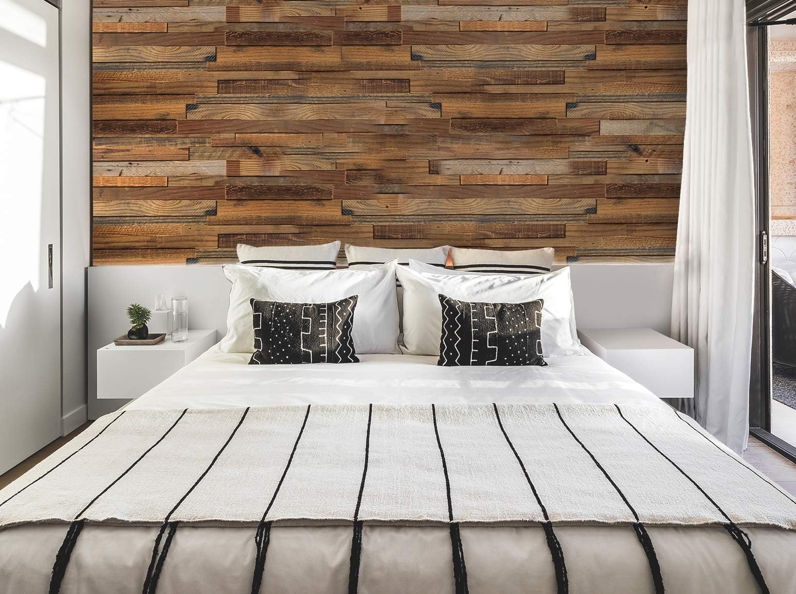 3D Plus Timber self Adhesive Wood Wall Panels | Reclaimed Rustic Look | 49.99m2 | 1.81m2 per Pack| 7 Colours (Sample, Rustic Brown)
