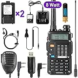 Ham Radio Walkie Talkie (UV-5R 8-Watt) UHF VHF Dual Band 2-Way Radio with 2 Rechargeable 2100mAh Battery Handheld Walkie Talkies Complete Set with Earpiece and Programming Cable