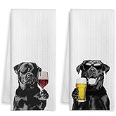 WOTYPU Funny Black Labrador Kitchen Bar Towels, Labrador Retriever Gifts, Gifts for Wine Beer Lovers Decorative Hand Towels for Kitchen Bar Cart Decor, 16x24 Inch Set of 2