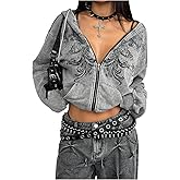 Milumia Women's Y2k Gothic Graphic Hoodie Zipper Long Sleeve Oversized Hooded Sweatshirts