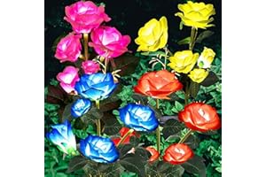 ANGMLN 4 Pack Solar Garden Lights, Solar Flower Lights Outdoor Waterproof with 20 Head Rose 7-Color Changing Landscape Light for Garden Yard Pathway Patio Grave Cemetery Decoration