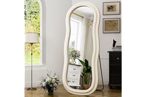 GLSLAND 63" x 24" Irregular Wall Mirror with Flannel-Wrapped Wooden Frame - Full-Length Mirror for Hanging or Leaning Against Wall in Cloakroom, Bedroom, and Living Room