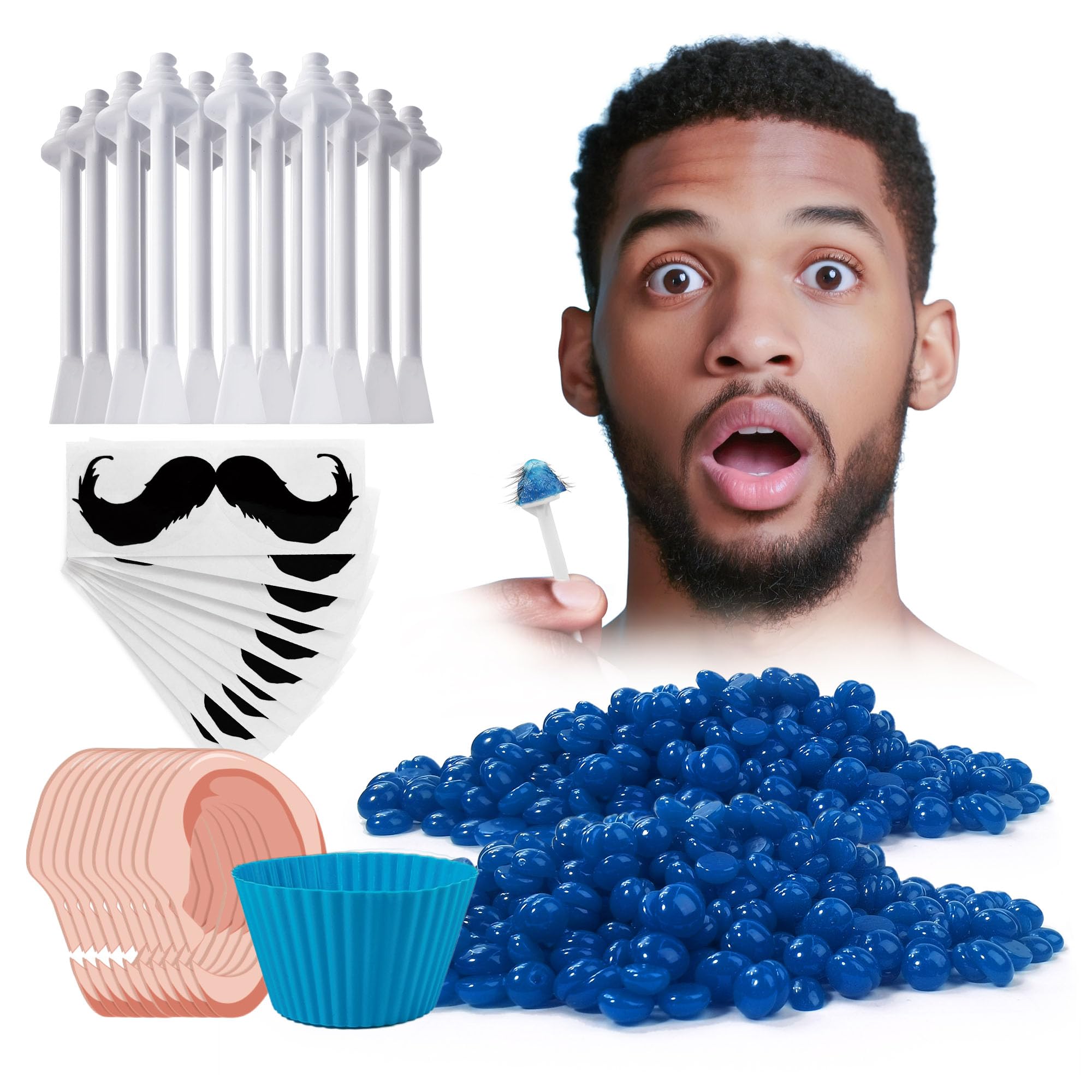 LaWink Nose Waxing Kit for Men and Women With 100g Wax Beans, Nose Hair Removal, Painless Depilatory Ear Hair Removal, 30 Applicators, 10 Moustache Stencils, 1 Silicone Cup Over 20 Times Usage