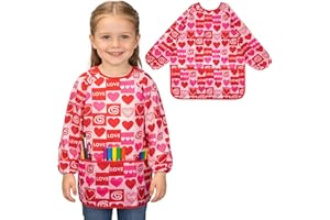 Milifox Smocks for Kids, 1 Pack Kids Art Smock, Waterproof Children Painting Apron Long Sleeve with 3 Pockets for Painting, A