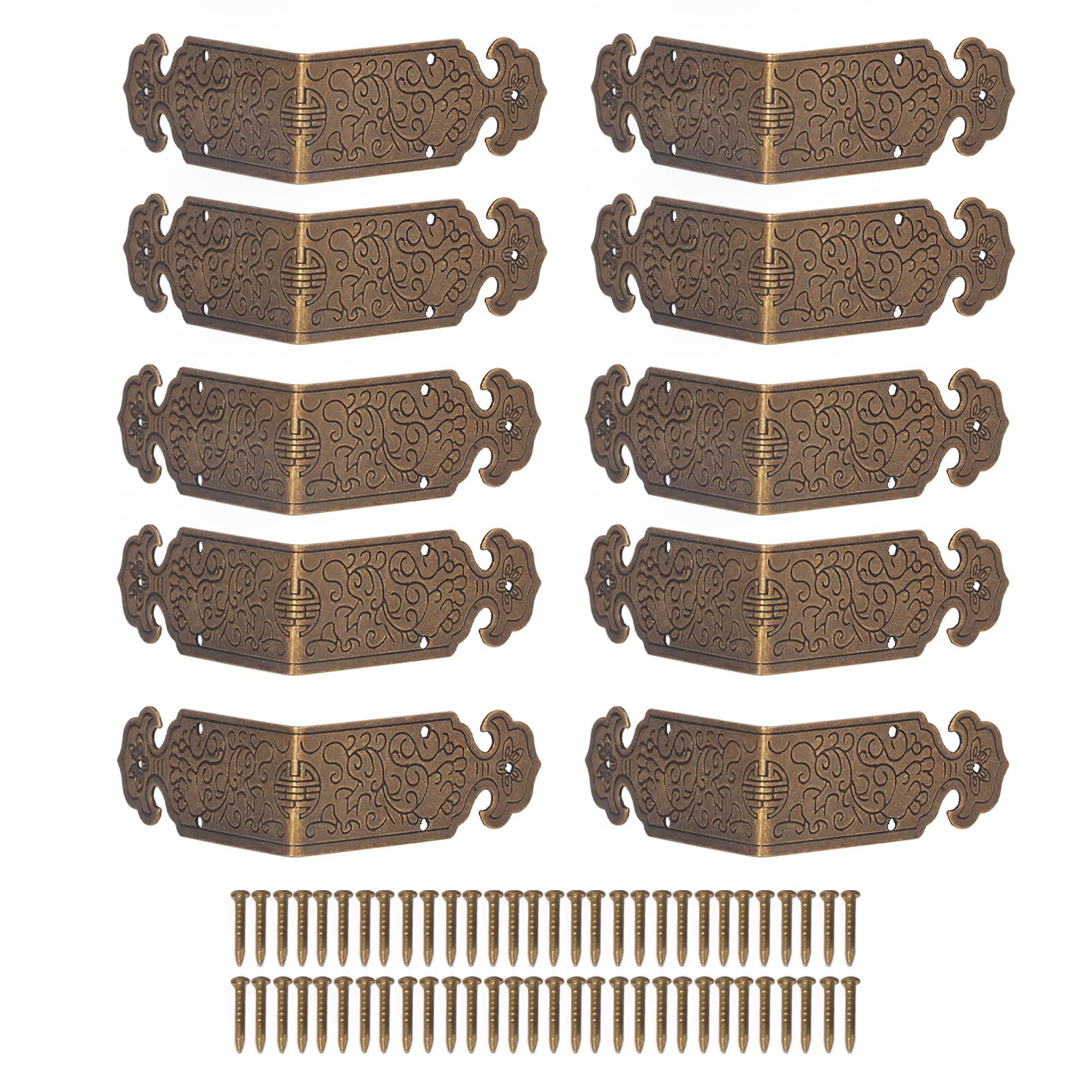 Jeanoko 10 Sets 5cm Box Corner Protectors Chinese Antique Copper Edging Table Guards Corner Protector Furniture Decoration(Bronze) Other Collectibles