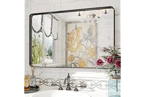 Suidia Bathroom Mirror, 24" x 36" Wall Mounted Vanity Brushed Rounded Corner Metal Framed, Rectangle Bathroom Vanity Mirror, Tempered Glass, Anti-Rust, Horizontal/Vertical
