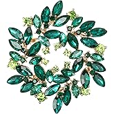BriLove Austrian Crystal Rhinestone Elegant Flower Marquise Wreath Brooches for Women