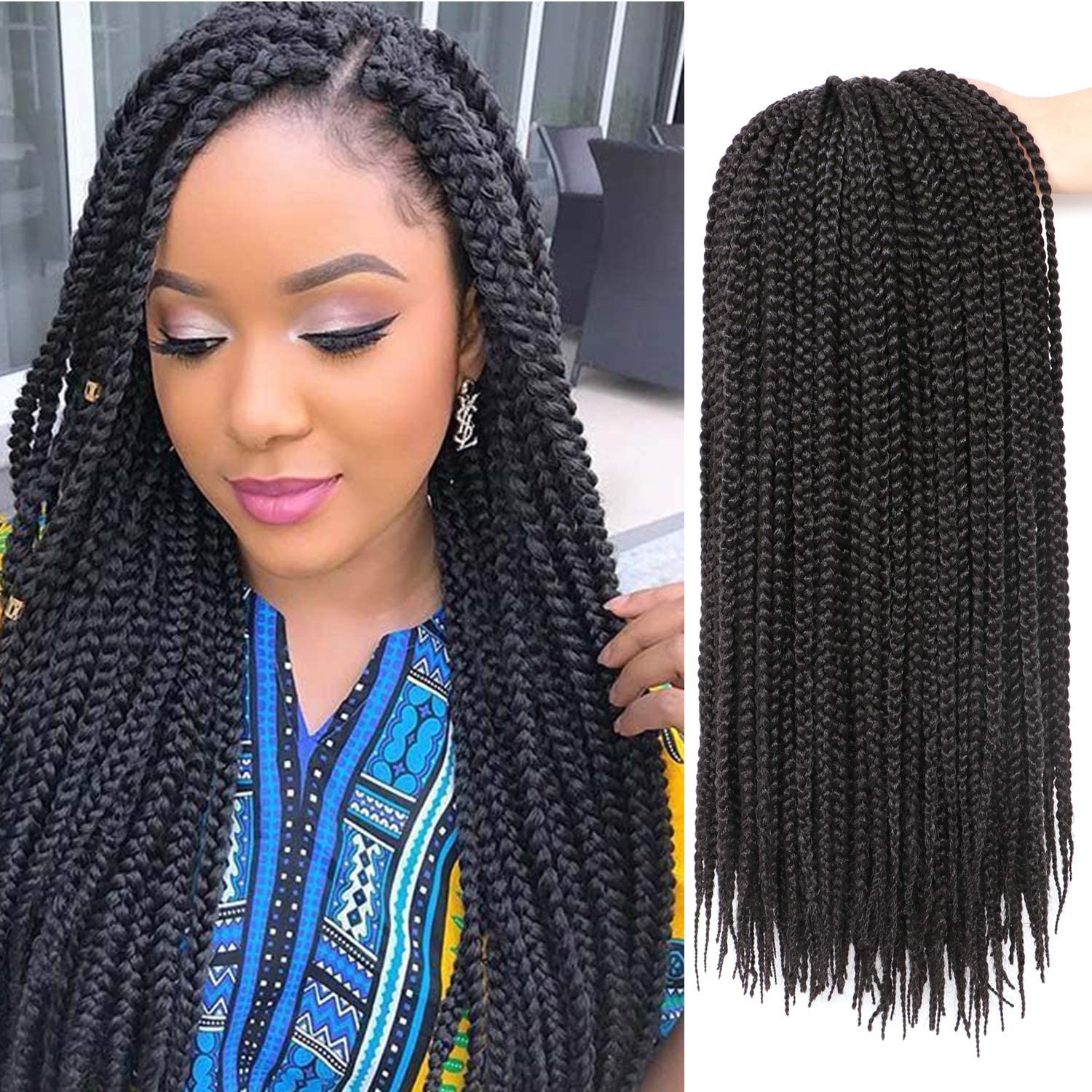 7Packs/Lot Box Braids Crochet Hair Extensions for Braiding Hair Extension Box Braid Crochet Hair Crochet Braids Hair Extensions for Black Women (18Inch(Pack of 7), #1B)