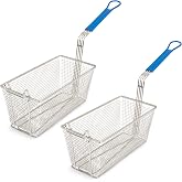 Deep Fryer Basket, 2-Pack Commercial Fry Basket with Handle Cuisine Ready | Two nickel-plated iron baskets sized 13.25 x 6.5 x 5.9 inches for compatible commercial deep fryers.