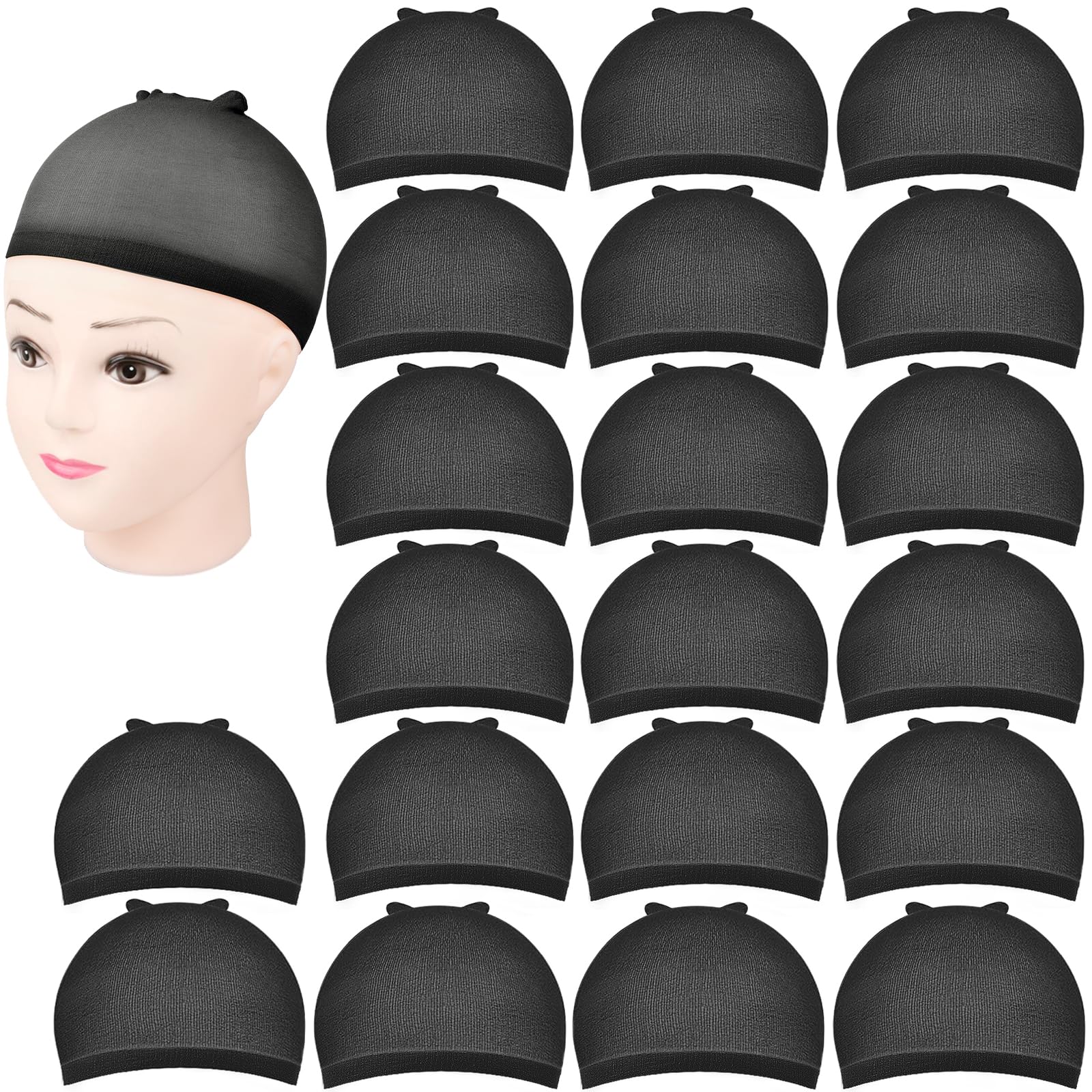 Wig Cap, MORGLES 20pcs Black Wig Caps with Elastics Bands for Women Men