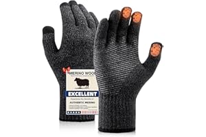 Heat equation Merino Wool Gloves for Men Women Touch Screen Warm Anti-Slip Glove Liners Thermal for Driving Hiking