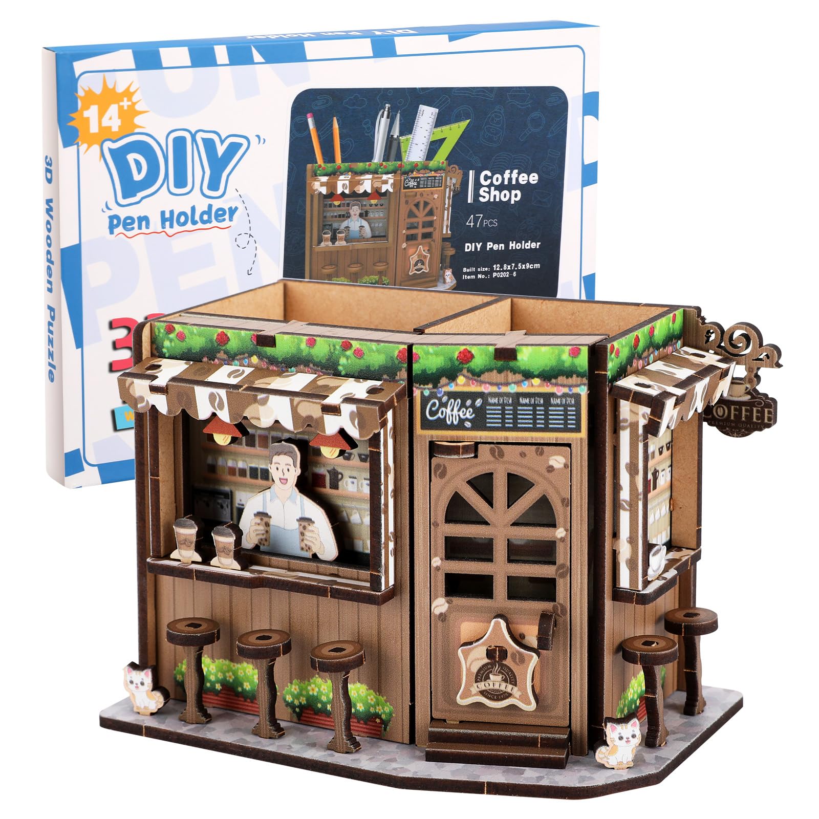 zengreeting Wooden DIY Pencil Holder, Desk Organiser, Suitable & Office Supplies Organising, Suitable for Girls, Boys (Coffee)