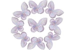 VSHINIC 9PCS Colourful Butterfly Lace Trim,Lace Butterfly Applique Patches,Double Layers Organza Butterfly Lace Fabric Embroidery Sewing DIY for Clothes/Hair/Hat/Bag Decoration Purple