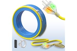 12 Ft Upgraded Dual-Indicators Heat Tape for Water Pipes, YeloDeer Self-Regulating Heat Trace with Thermostat, Heating Cable with Extra End Seals for Metal and Plastic Pipes 120V