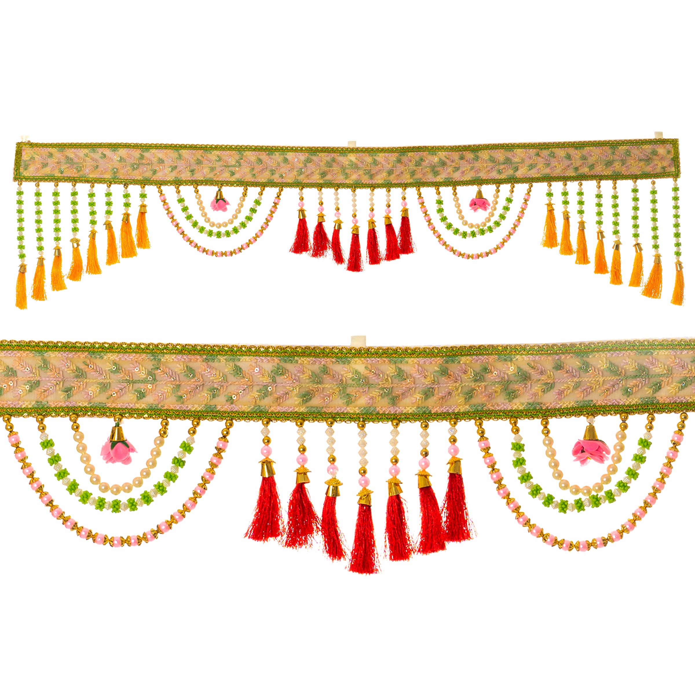 Toran Bandanwaar Decoration Traditional Decorative Hanging for Wall Door Home Temple Festival Wedding Function Party Décor and Gifting (Pink and Green)