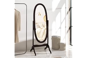 HOMCOM Full Length Mirror, Free Standing Full Body Mirror with Oval Frame, Adjustable Angle for Dressing Room, Bedroom, Livin
