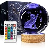 YYLZEPHB 3D Cat Crystal Ball Night Light with Woodern Base, 3.15" Cat Figurines Glass Lamp with 16 Colors Cat Snow Globes Cool Desk Decor Cat Gifts for Women Girl Cat Lovers Kids Friends