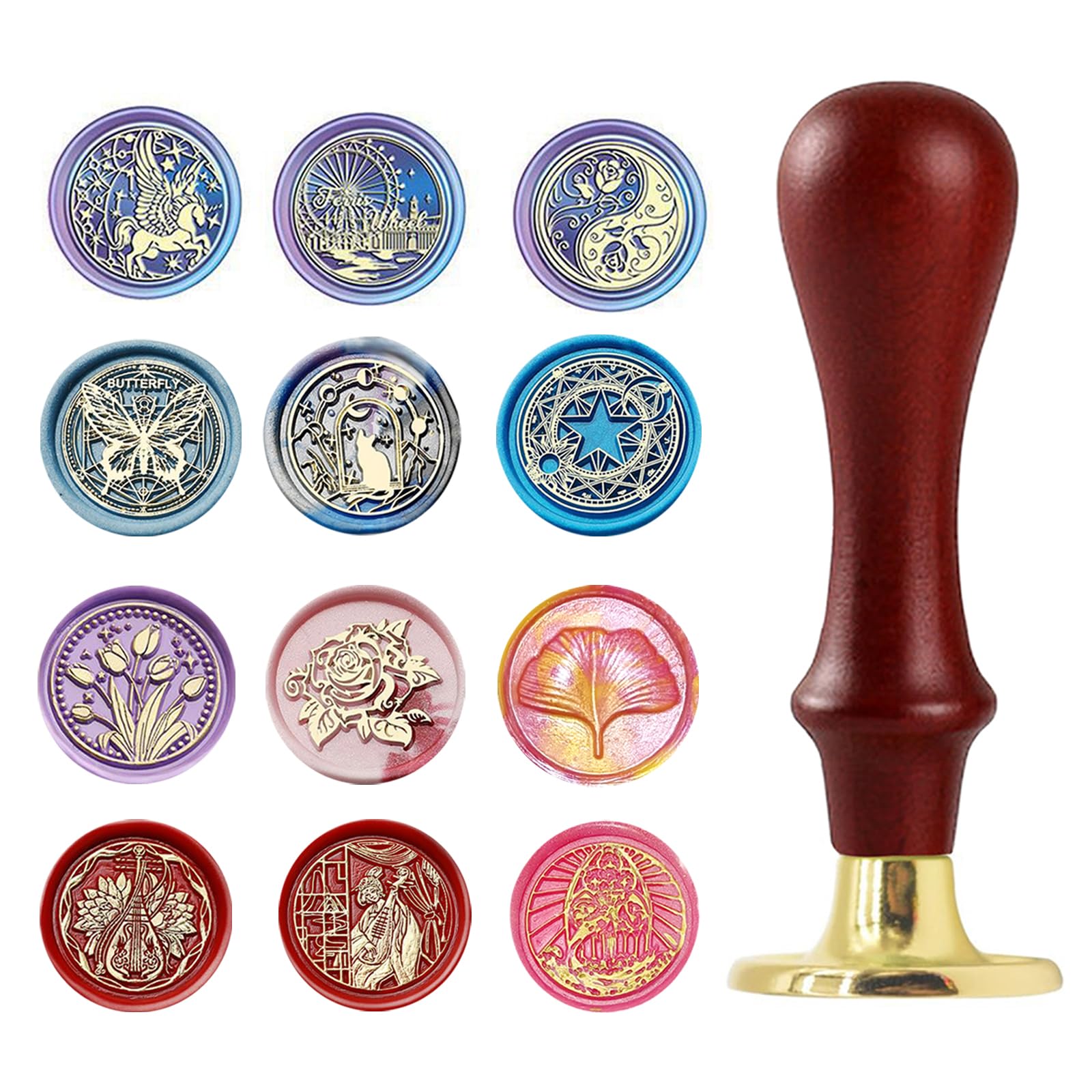 12 PCS Wax Seal Stamp,Wax Stamp Kit,Stamp Head with Removable Wooden Handle,Vintage Seal Stamp Set for Wedding Invitations Cards Envelopes Gift Packing