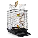 Yaheetech 22.8-Inch Open Top Travel Bird Cage for Parakeet Conure Lovebird | Open Play Top Design, Portable Small Bird Cage, Slide-Out Tray, 0.6-Inch Bar Spacing for Lovebirds &amp; Small Birds