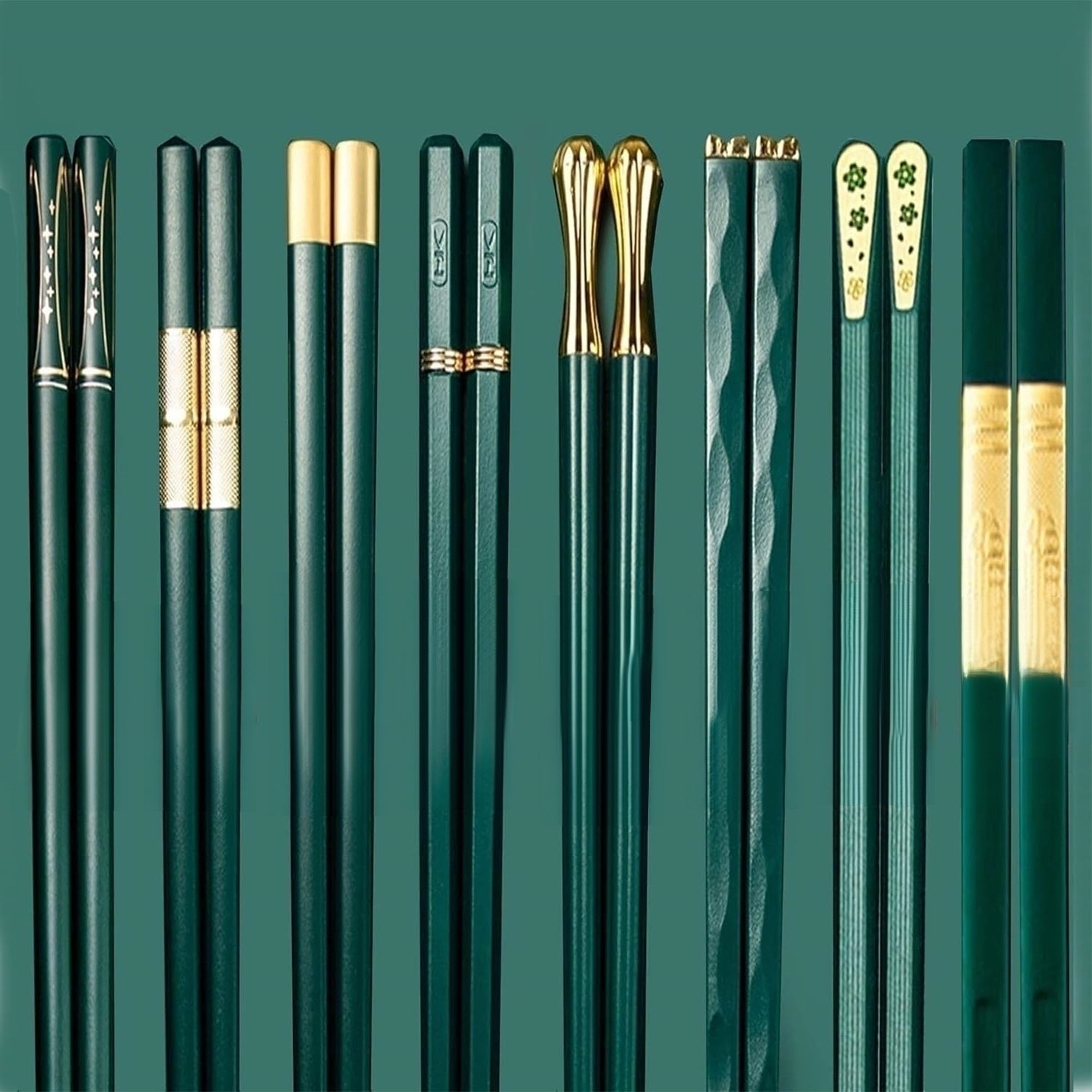 MZSX Fiberglass Chopsticks, Gift Set, High-end Luxurious Professional Design, Super Strong Healthy, Reusable, Japanese Chinese Chop Sticks with Wave Pattern, Blackish Green*8