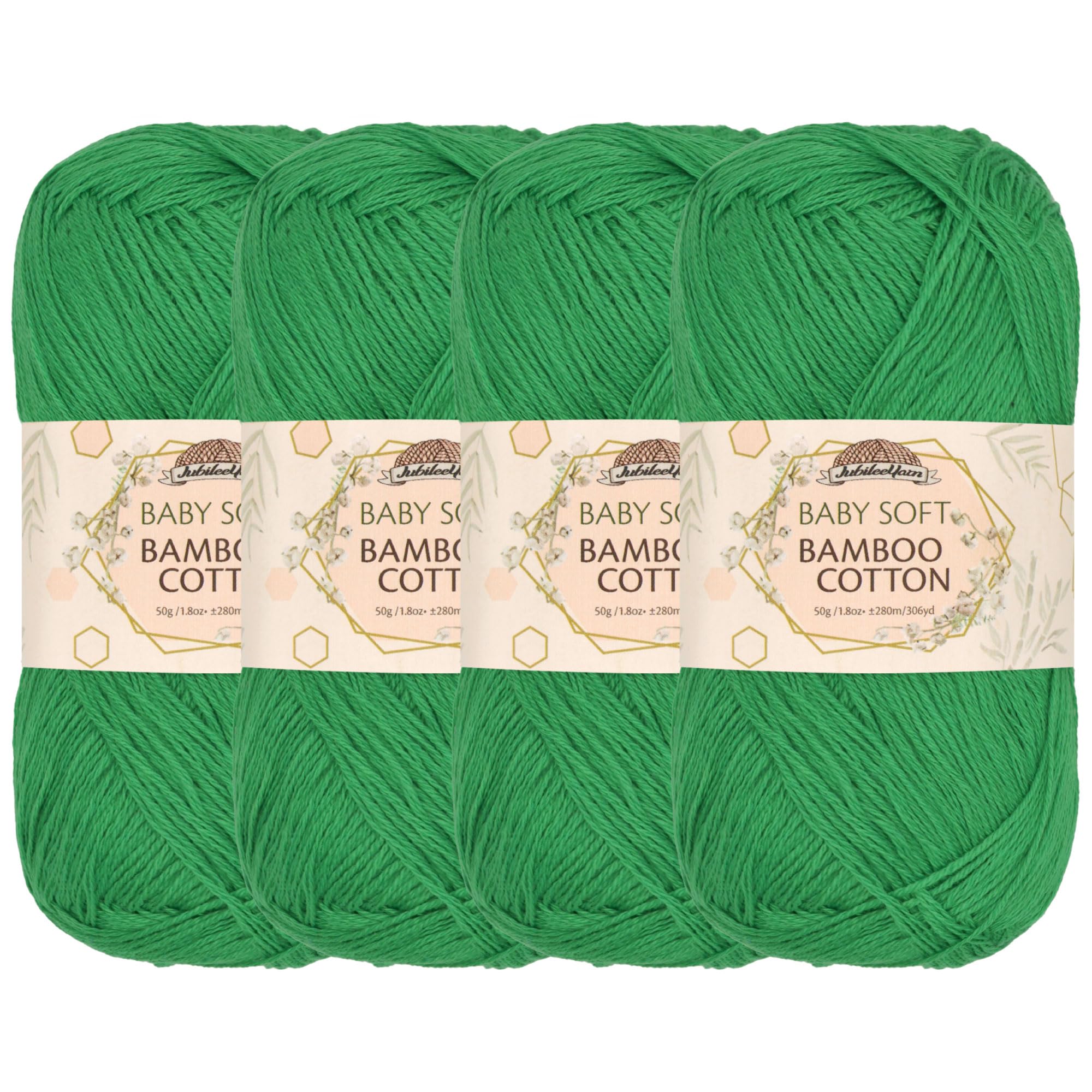 JubileeYarn Baby Soft Bamboo Cotton Yarn - 50g/Skein - Shamrock Green - 4 Skeins โ image 1