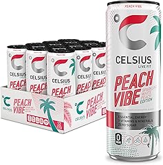 CELSIUS Sparkling Peach Vibe, Functional Essential Energy Drink 12 Fl Oz (Pack of 12)