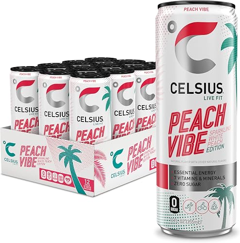 CELSIUS bebida energética de melocotón espumoso, 12 onzas, paquete de 12 — Bebidas energéticas