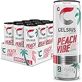CELSIUS Sparkling Peach Vibe, Functional Essential Energy Drink 12 Fl Oz (Pack of 12)