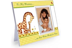 EXPRESSLY YOURS! PHOTO EXPRESSIONS To Mommy on Our First Mother's Day Picture Frame | 1st Mothers Day Picture Frame Gift | Holds 3.5” x 5” Photo | Baby Girl Nursery Decor | Giraffe & Yellow Gingham Theme