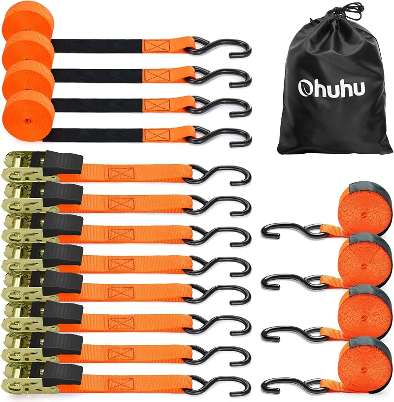 Ohuhu Ratchet Straps with Hook 8 Pack 4.5m x 25mm 680kg Break Strength